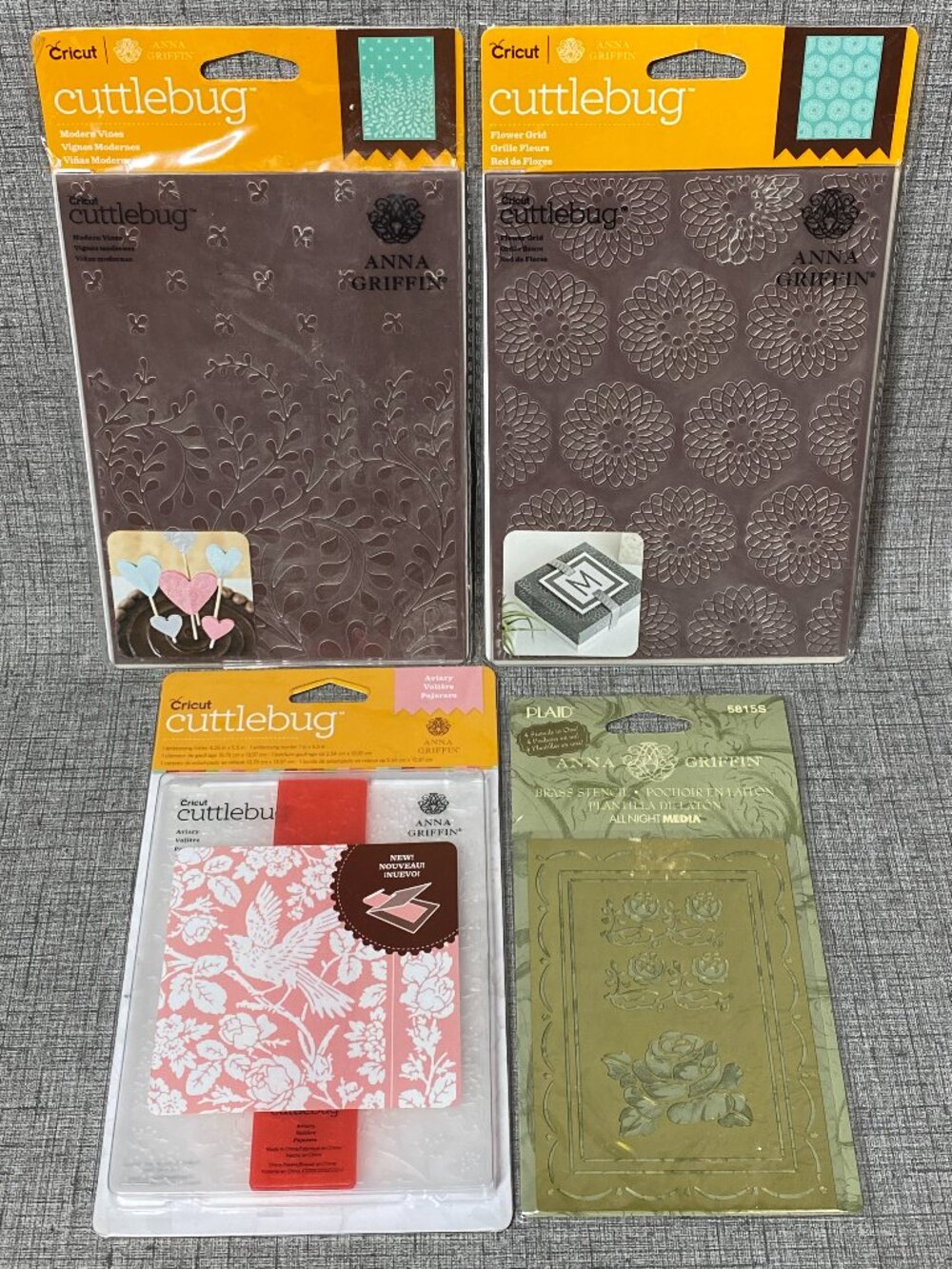 NEW VTG Cricut Cuttlebug Annna Griffin Embossing Folder & Brass Stencil Lot NOS